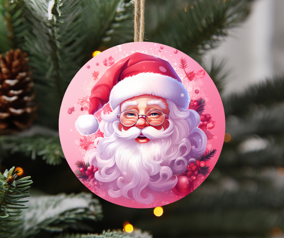 Pink santa ornament