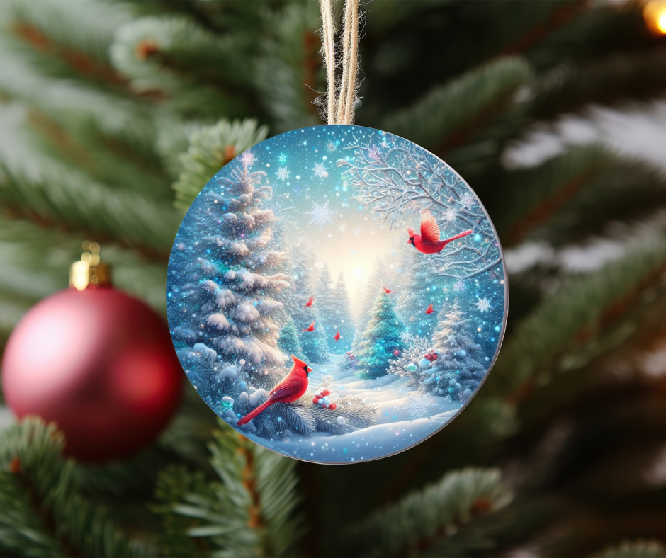 Winter cardinals ornament
