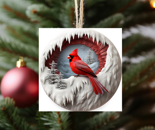 3D cardinal in the snow ornament