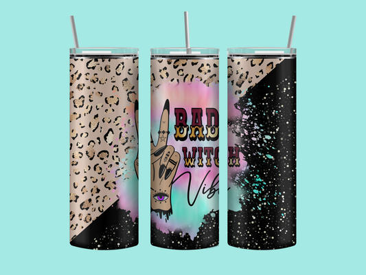 Bad witch vibes tumbler, metal straw and cleaning brush