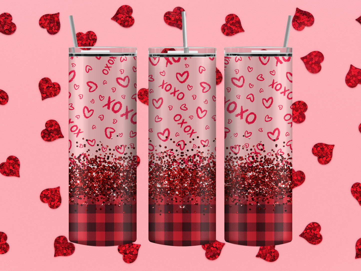 Buffalo plaid glitter tumbler