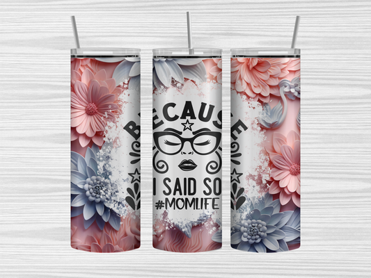 Mom life tumbler, metal straw and cleaning brush