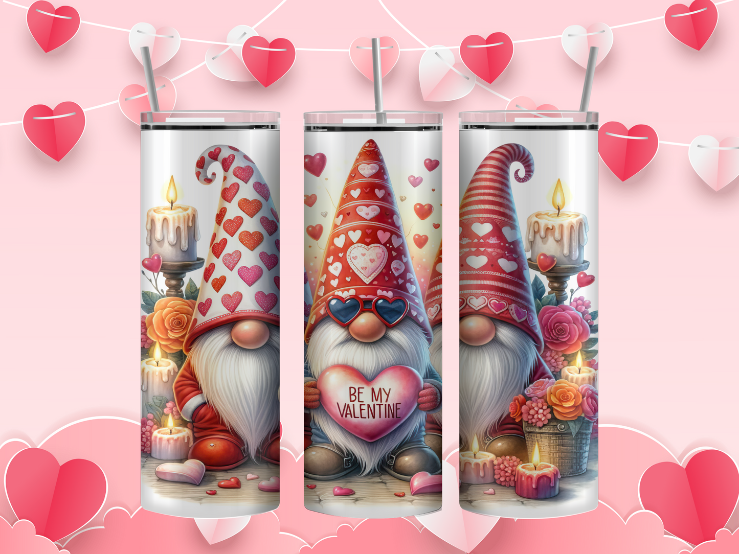 Be my valentine gnome tumbler