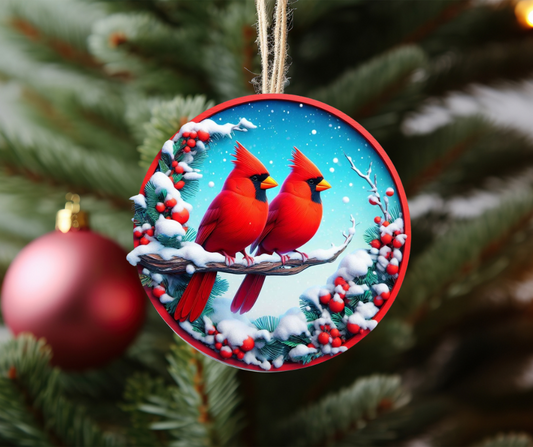 Cardinals on a branch ornament