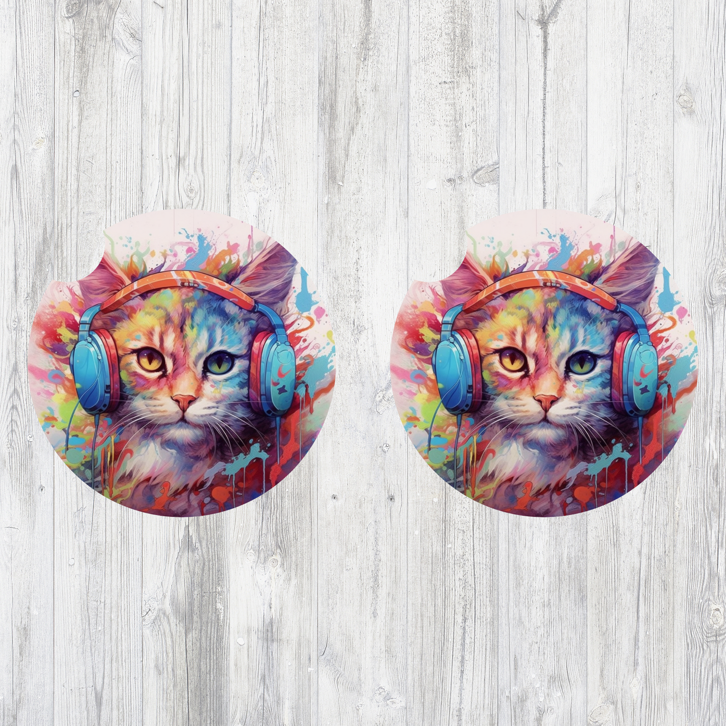 Funky cat themed car coasters