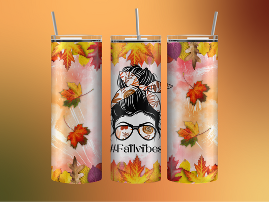 Fall vibes tumbler, metal straw and cleaning brush