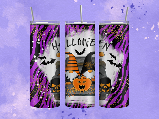 Halloween gnomes in a truck tumbler, metal straw and cleaning brush