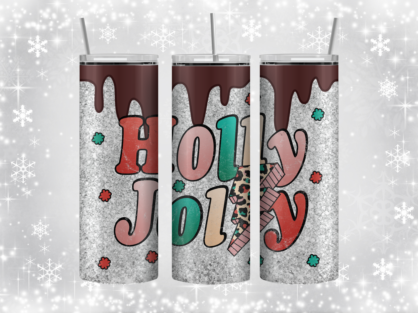 Holly jolly chocolate drip tumbler