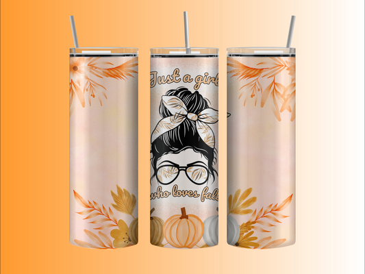 Just a girl who loves fall tumbler, metal straw and cleaning brush