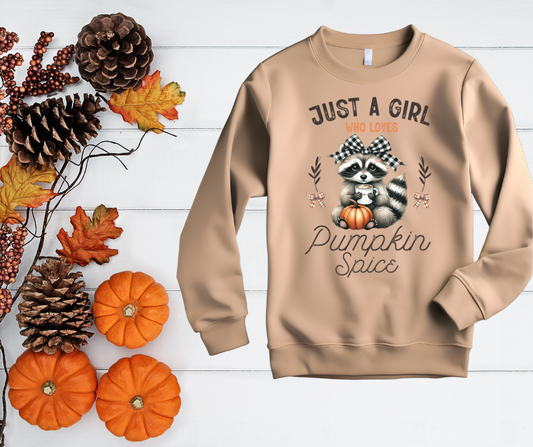 Just a girl who loves pumpkin spice sweater in sand