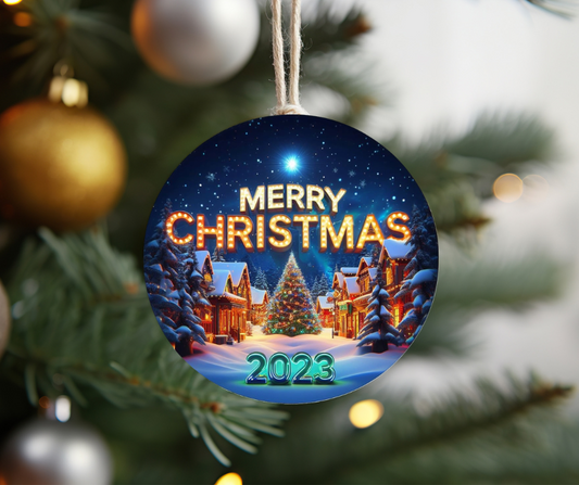 Merry Christmas 2023 night scene ornament