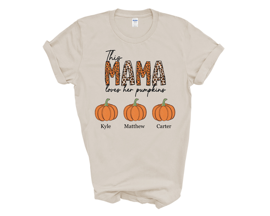 Personalized "this mama loves her pumpkins" tee