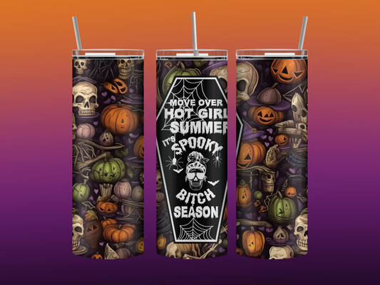 Spooky bitch season tumbler, metal straw and cleaning brush