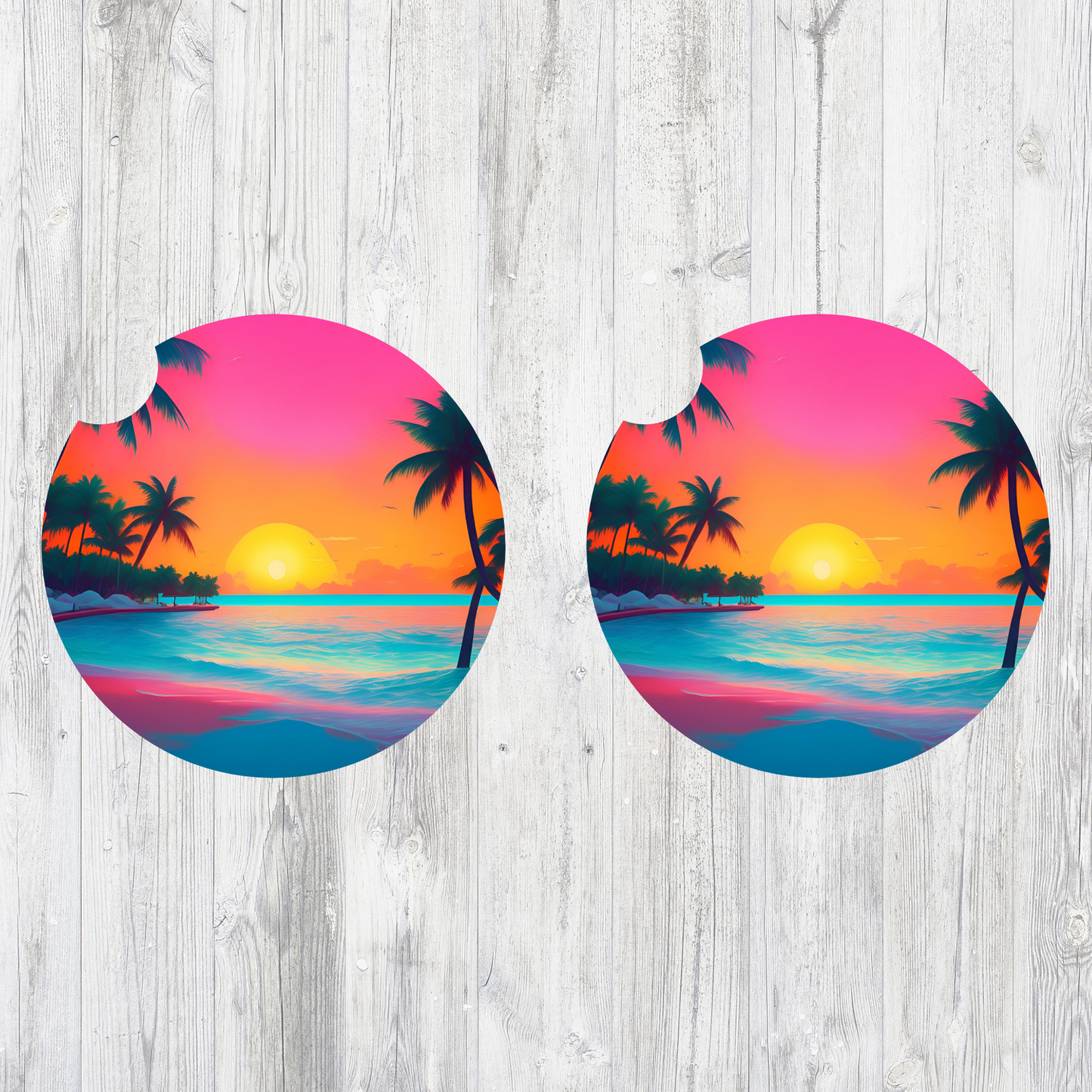 Palm tree themed car coasters