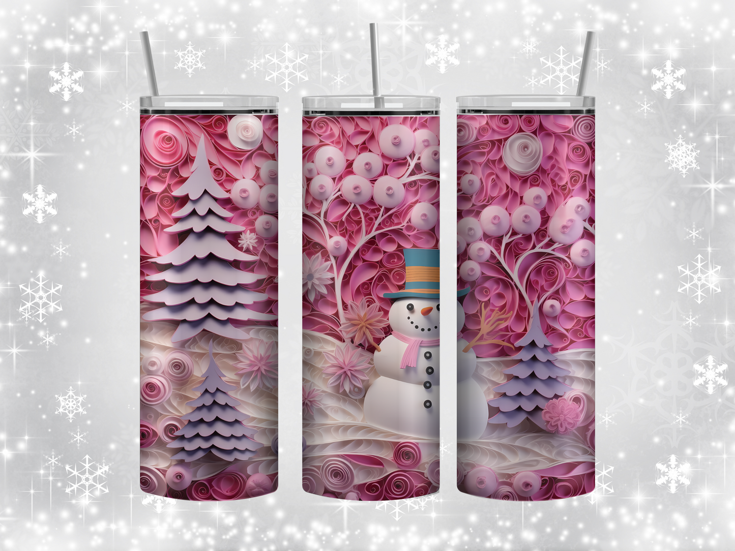 3D pink snowman tumbler