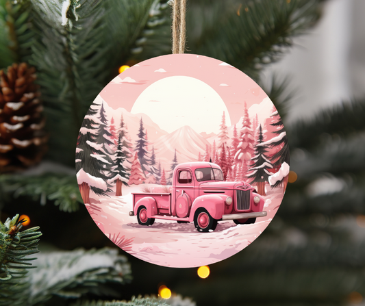 Pink truck ornament