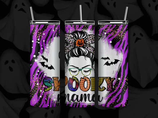 Spooky mama tumbler, metal straw and cleaning brush