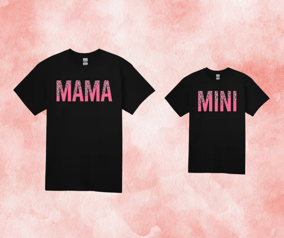 Mama/mini pink leopard tee set